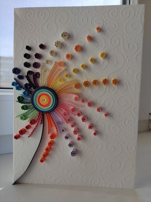 Открытка ручной работы в технике квиллинг.