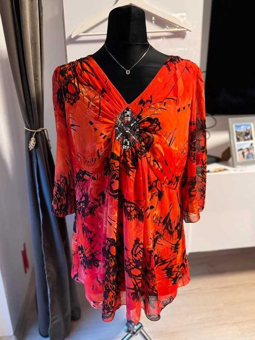 Pomarańczowa sukienka - bluzka trzy czwarte rękawy-Savoir rozm. XL-4XL