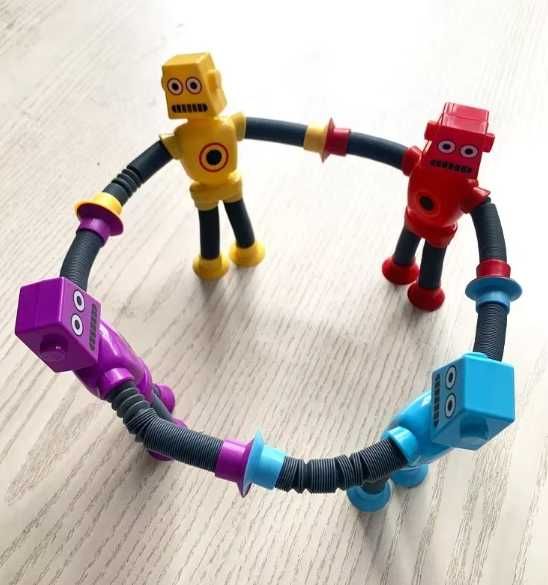 Roboty sensoryczne, antystresowe, zestaw 4, przyssawki, świecące led