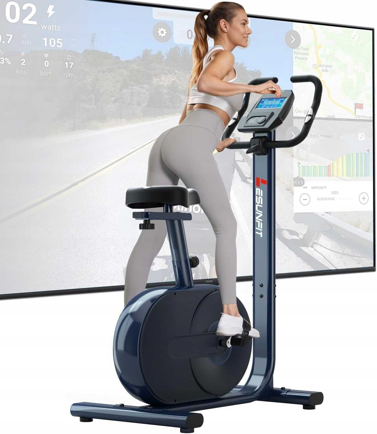 Ergometr cichy rower treningowy 24 duży monitor waga użytkownika 150kg