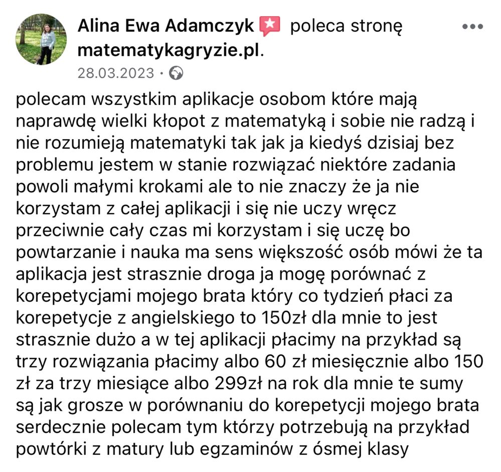 Korepetycje z matematyki z nauczycielką kursu Matematyka Gryzie