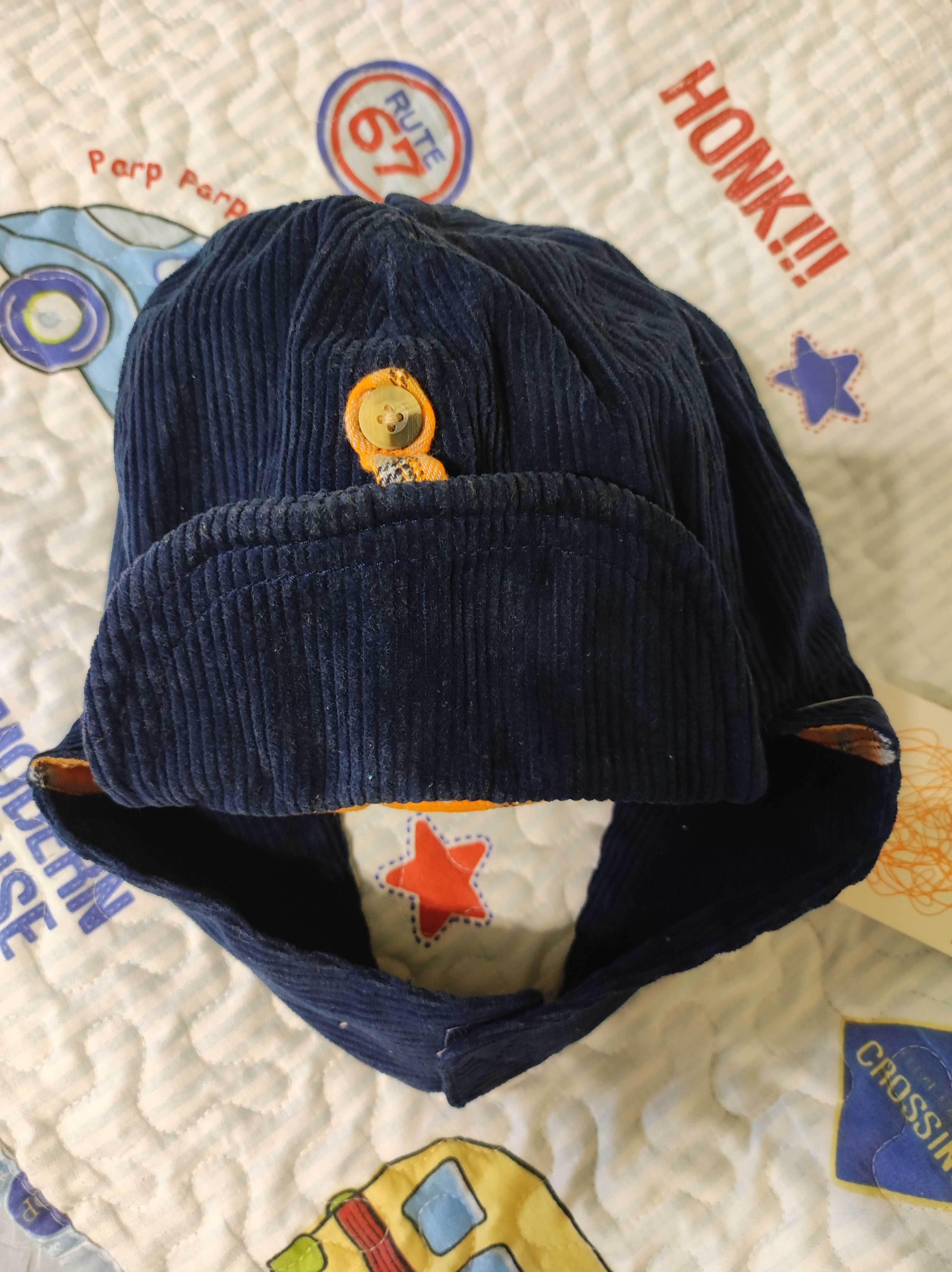 Нова вельветова шапка для хлопчика з вушками Foxy 5-7 лет