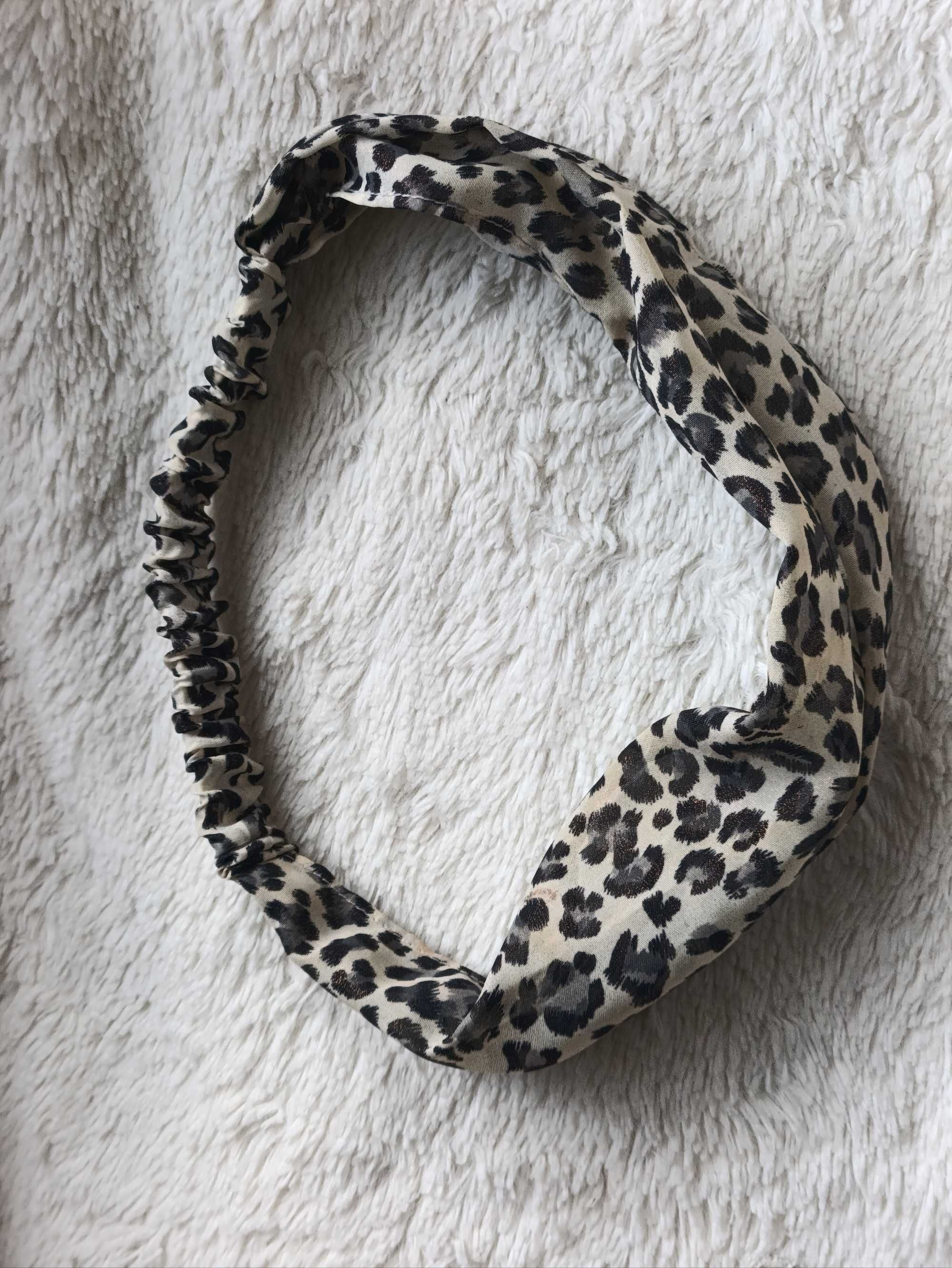 Opaska na głowę włosy panterka animal print połyskuje na złoto szeroka
