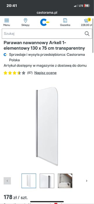 Parawan szyba do wanny