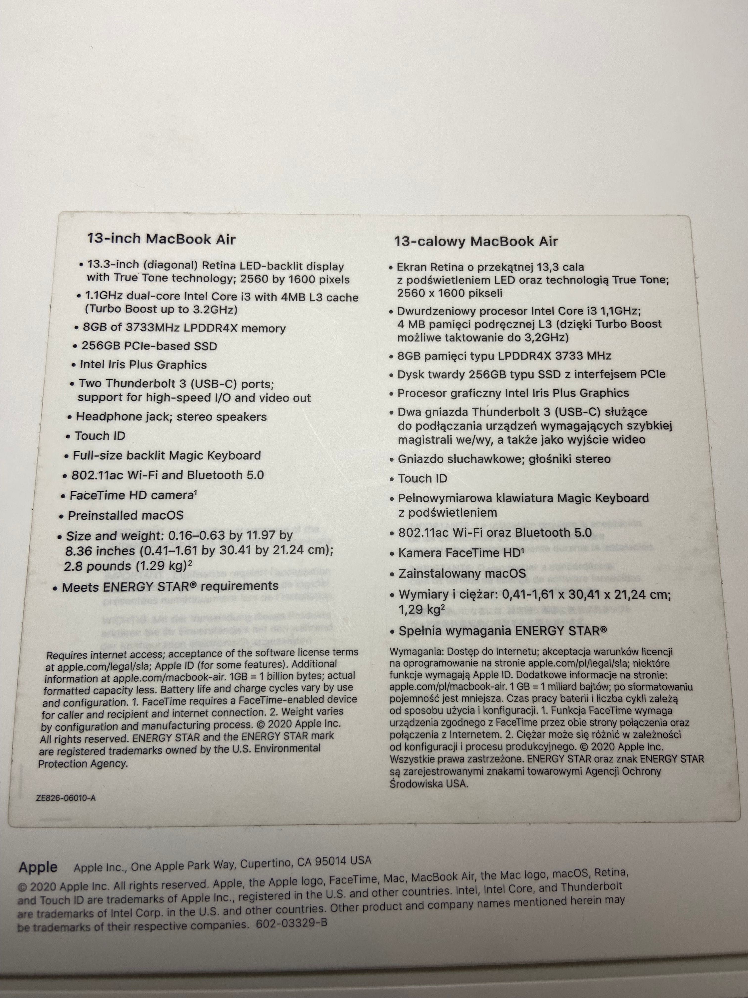MacBook Air 13'' 2020 Retina 8 GB / 256 GB złoty