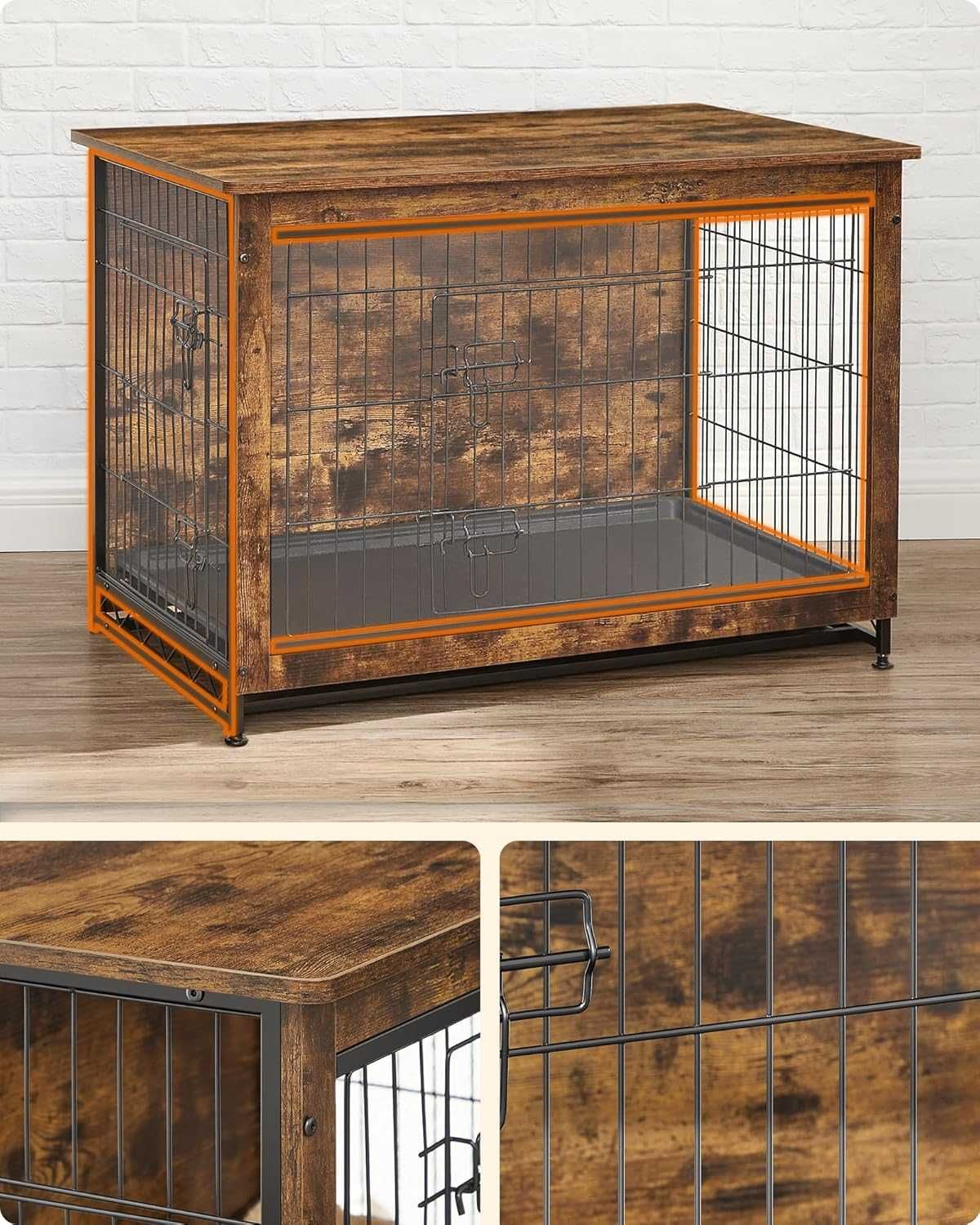 Klatka drewno Feandrea 55x98x59 cm KOJEC meblowa dla psa 2 DRZWI