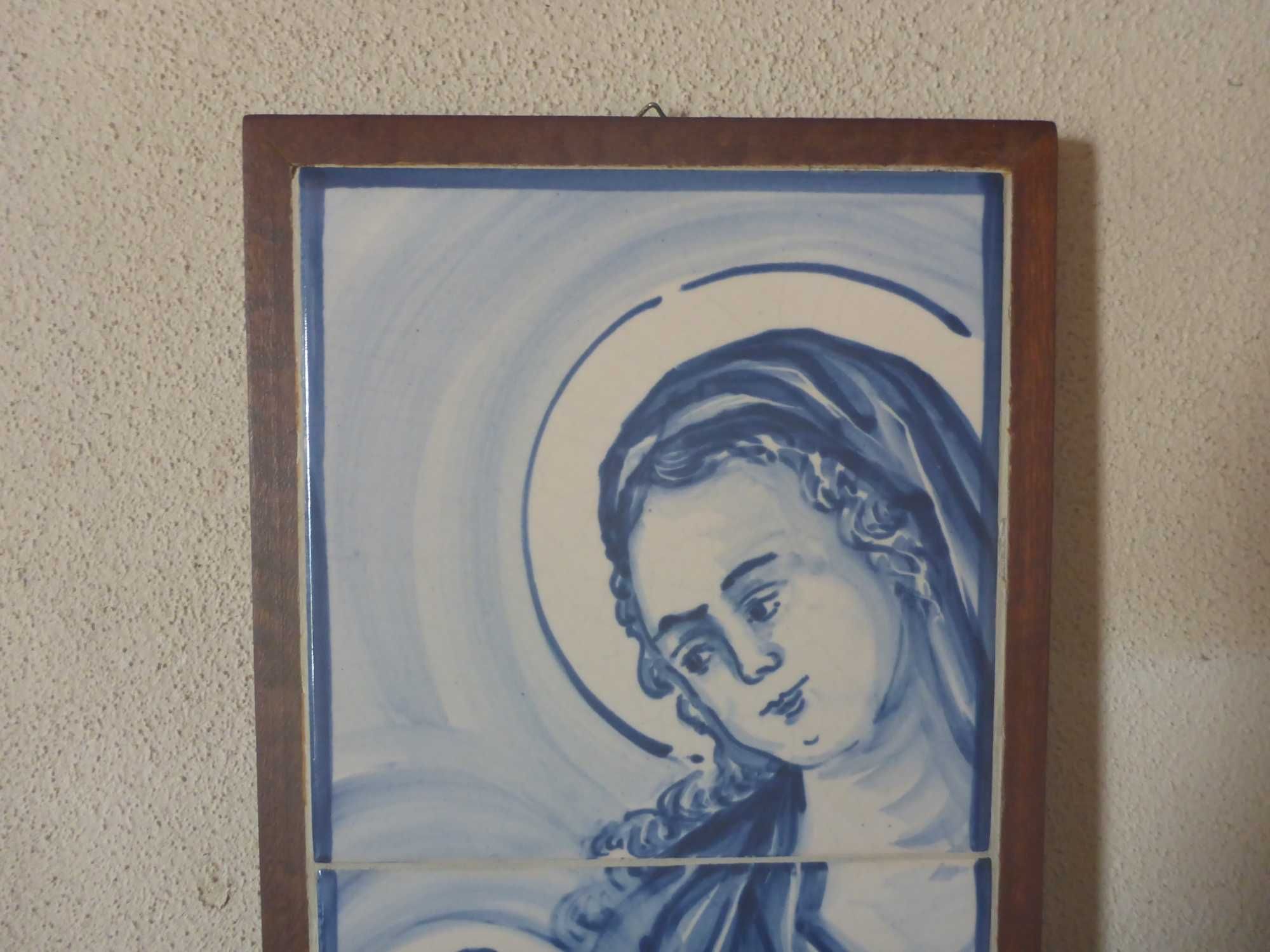 Quadro com 2 azulejos pintados á mão. Cerâmica de Alcobaça VINTAGE