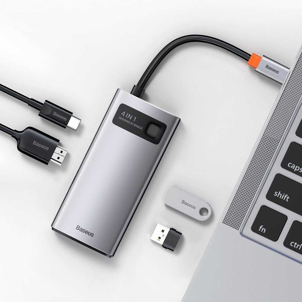 NOVO Baseus Hub 4 em 1 / USB-C / 100 W / HDMI 4K / 2x USB (CAHUB-CY0G)
