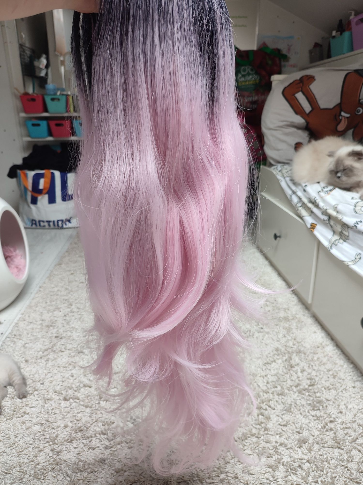 Różowa peruka ombre WIG cosplay pudrowy róż pink