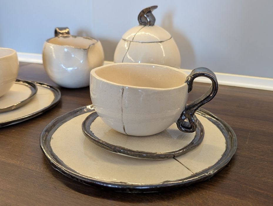 Zestaw kawowy z cukiernicą i mlecznikiem hand made nowy