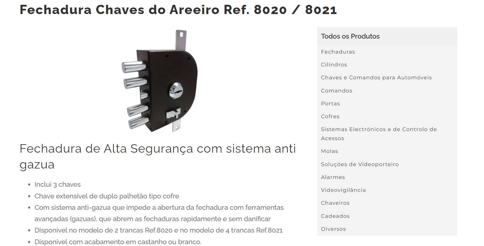Fechadura Chaves do Areeiro Ref. 8020