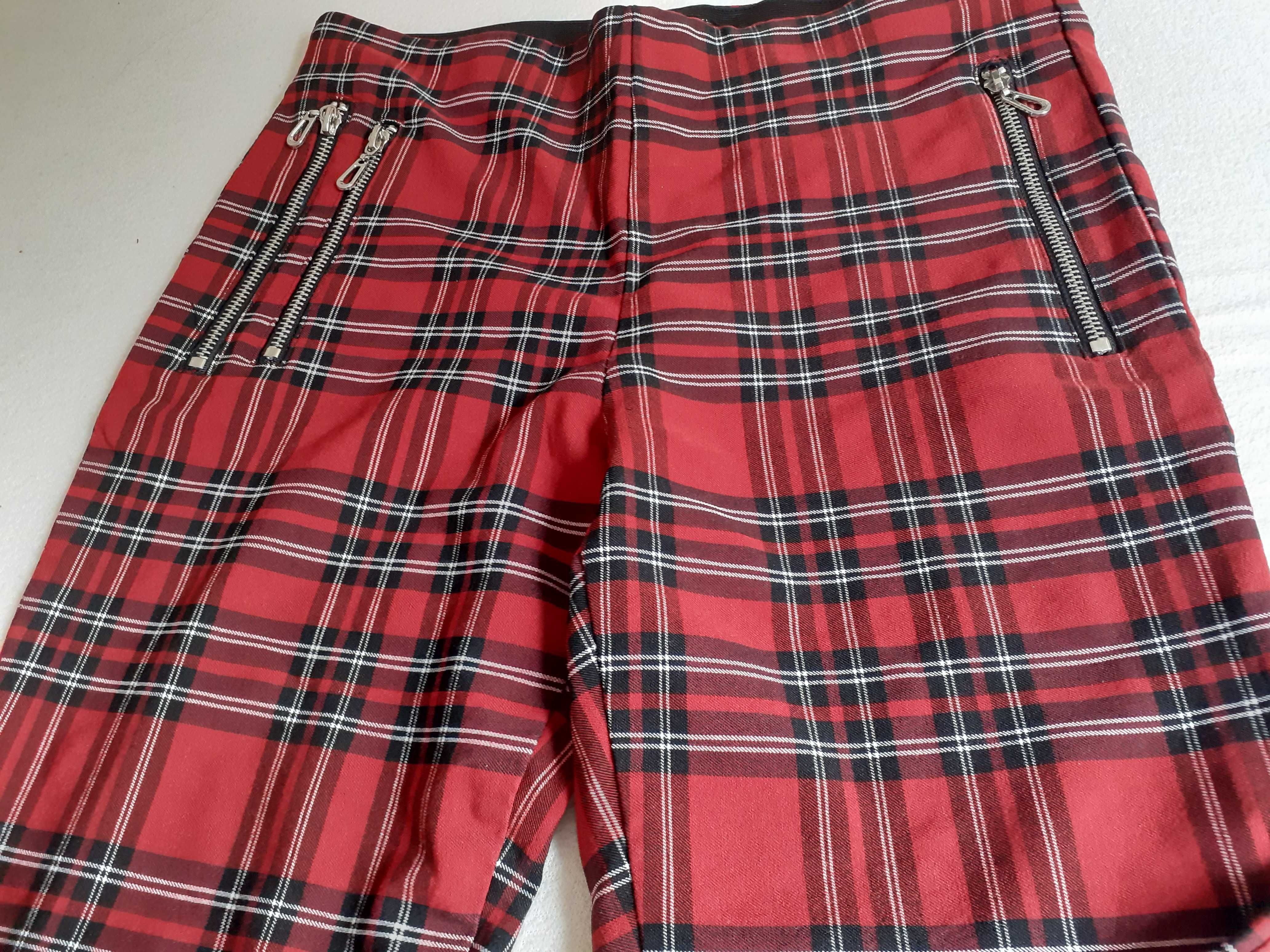 spodnie czerwone w kratkę cygaretki M  Zara