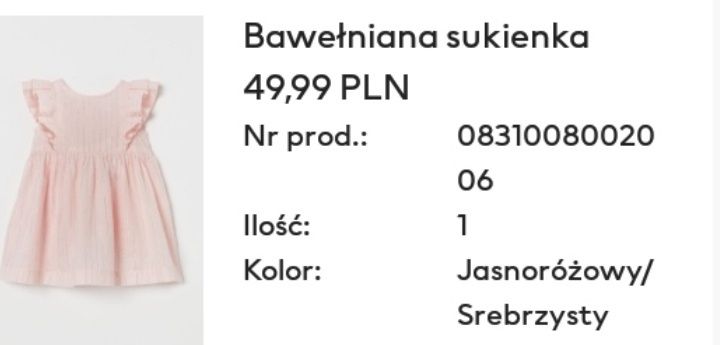 Sukienka dziewczęca h&m, różowa, rozmiar 80