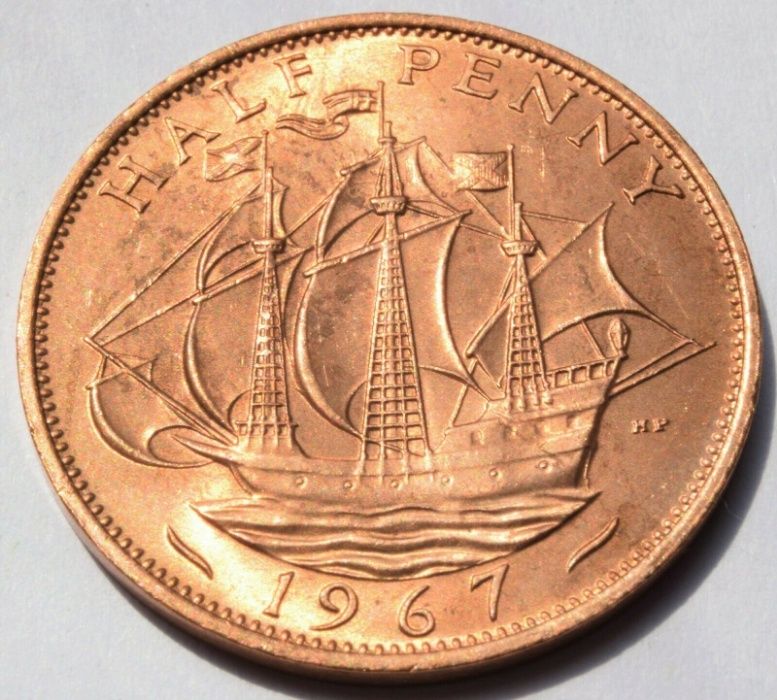 WIELKIEJ BRYTANII PÓŁ PENNY monety krolowej Elizabety II 1967