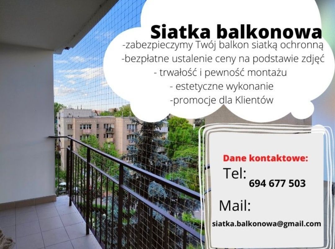 Promocja -20% siatki balkonowe montaż- dla kotów,przeciwko ptakom.