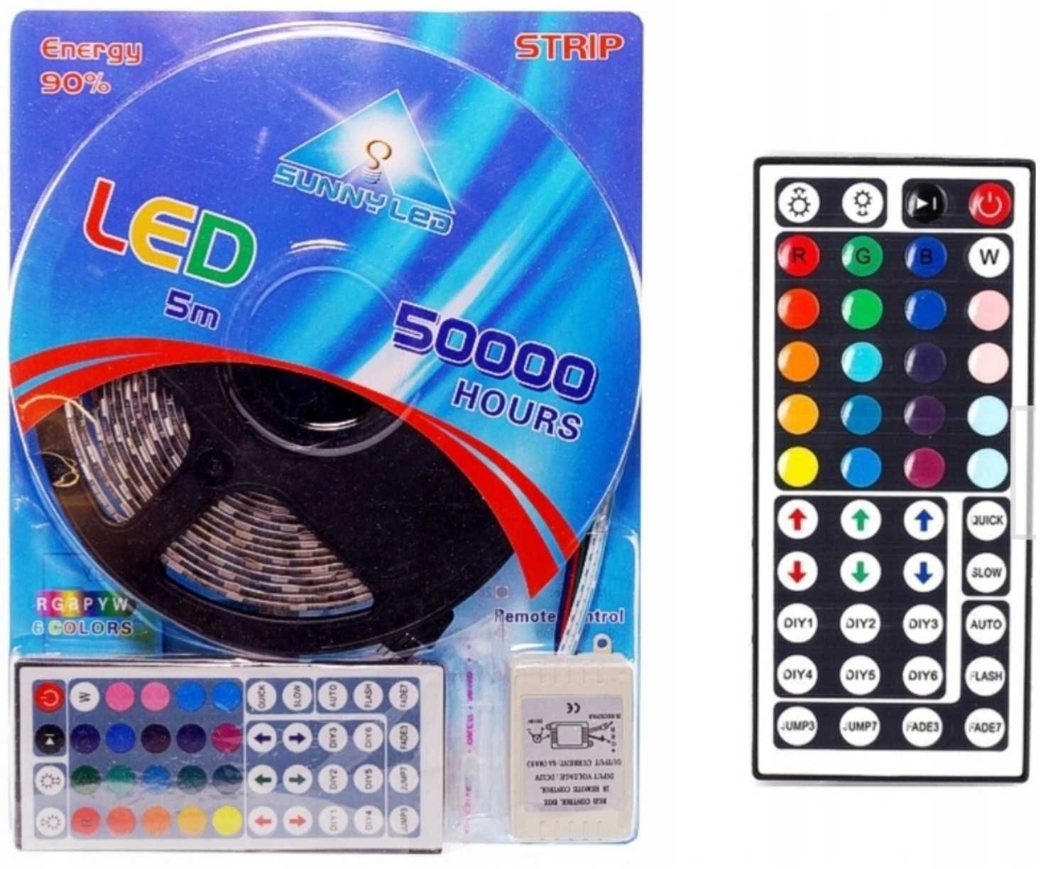 Taśma LED kolorowa oświetlanie 5050 RGB 5m + pilot