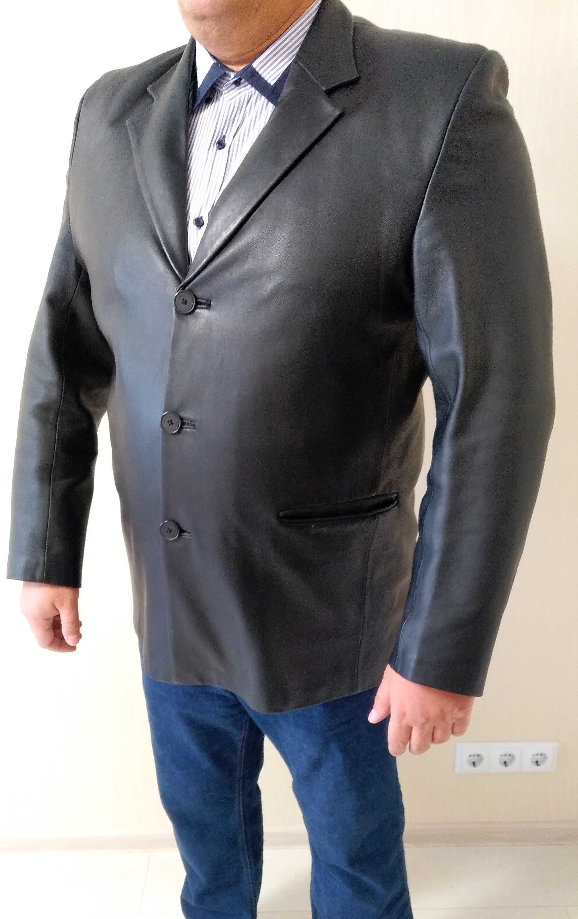 Мужской кожаный пиджак 50-54 размер, кожаная куртка, френч