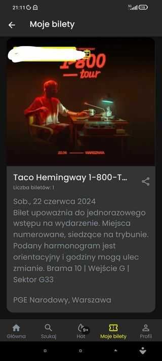 Taco Hemingway bilet warszawa 22 czerwca