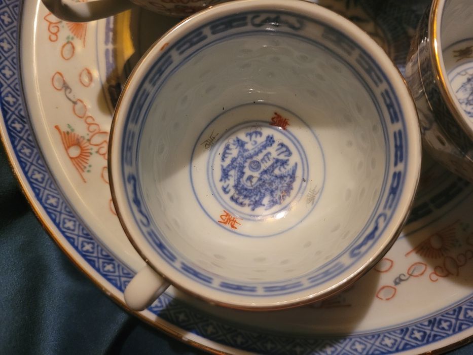 Talerz 27cm 4 filiżanki ryżowa porcelana chińska patera