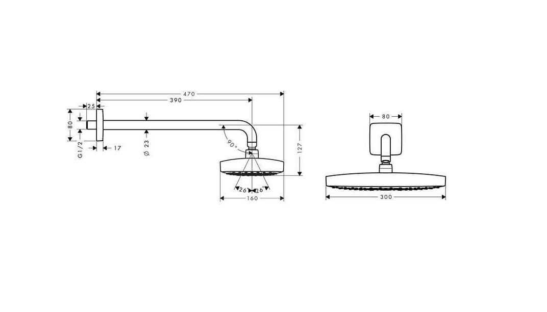 Hansgrohe Raindance Select E 300x160 biały/chrom + ramię 390mm