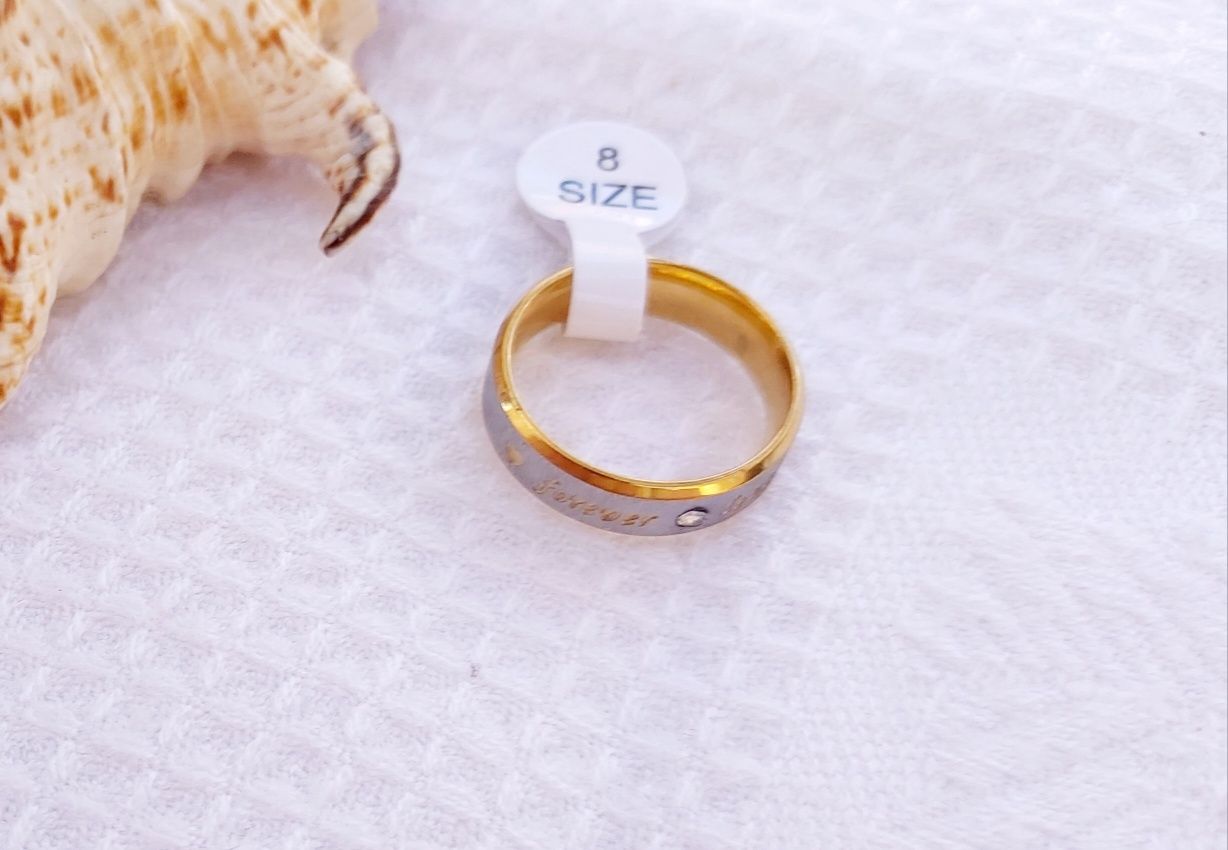 Anel aço inoxidável prateado e dourado com forever love
