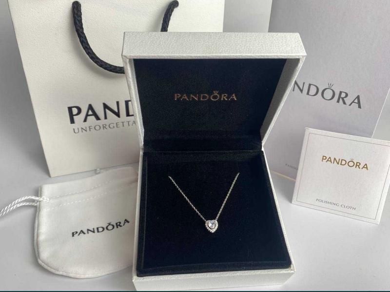 Жіноче срібне намисто ланцюжок з кулоном біле рожеве чер серце pandora