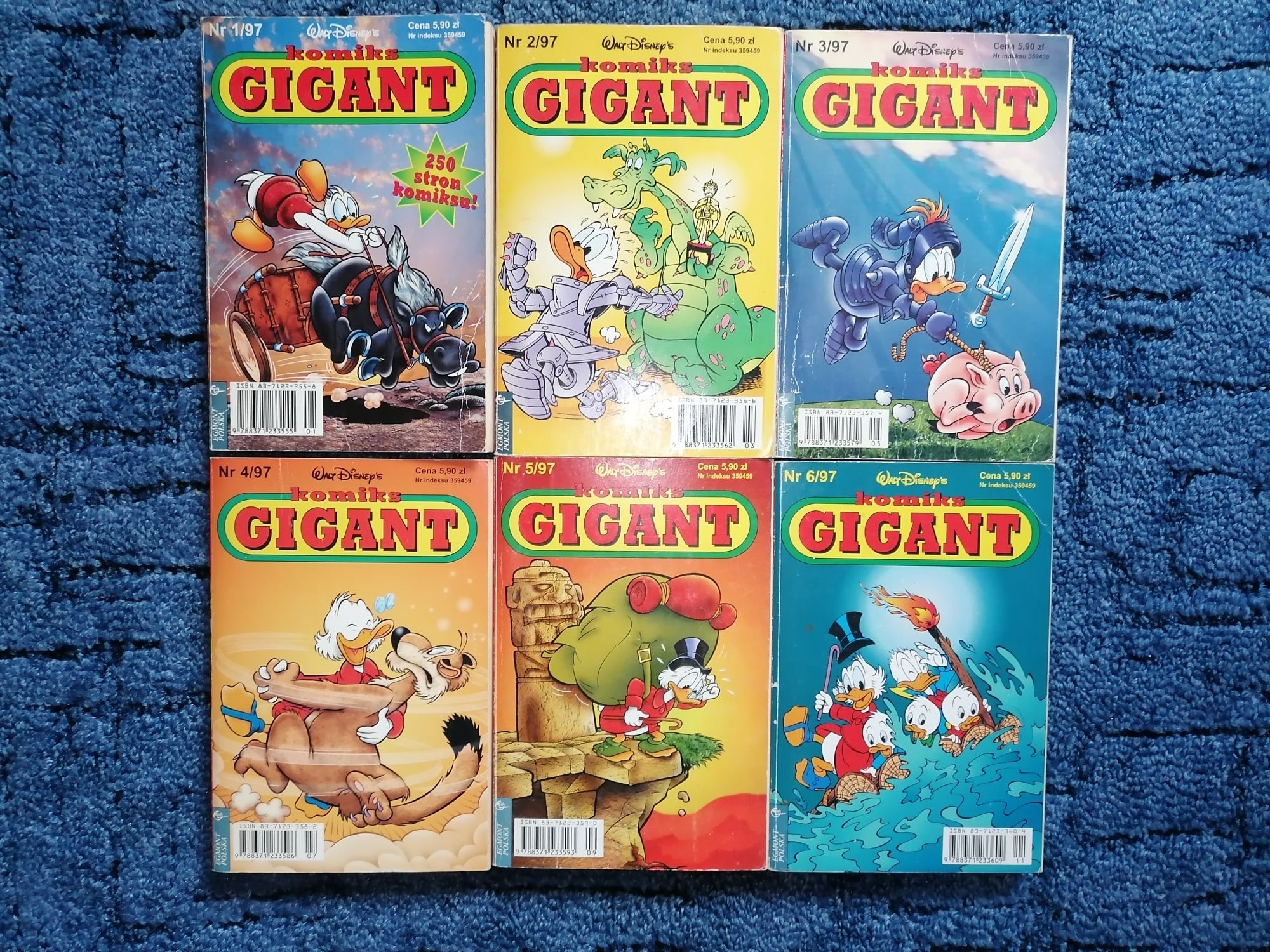 8997+6 Komiksy Gigant rok 1997 kompletny zestaw 1-6 Kaczor Donald bdb+