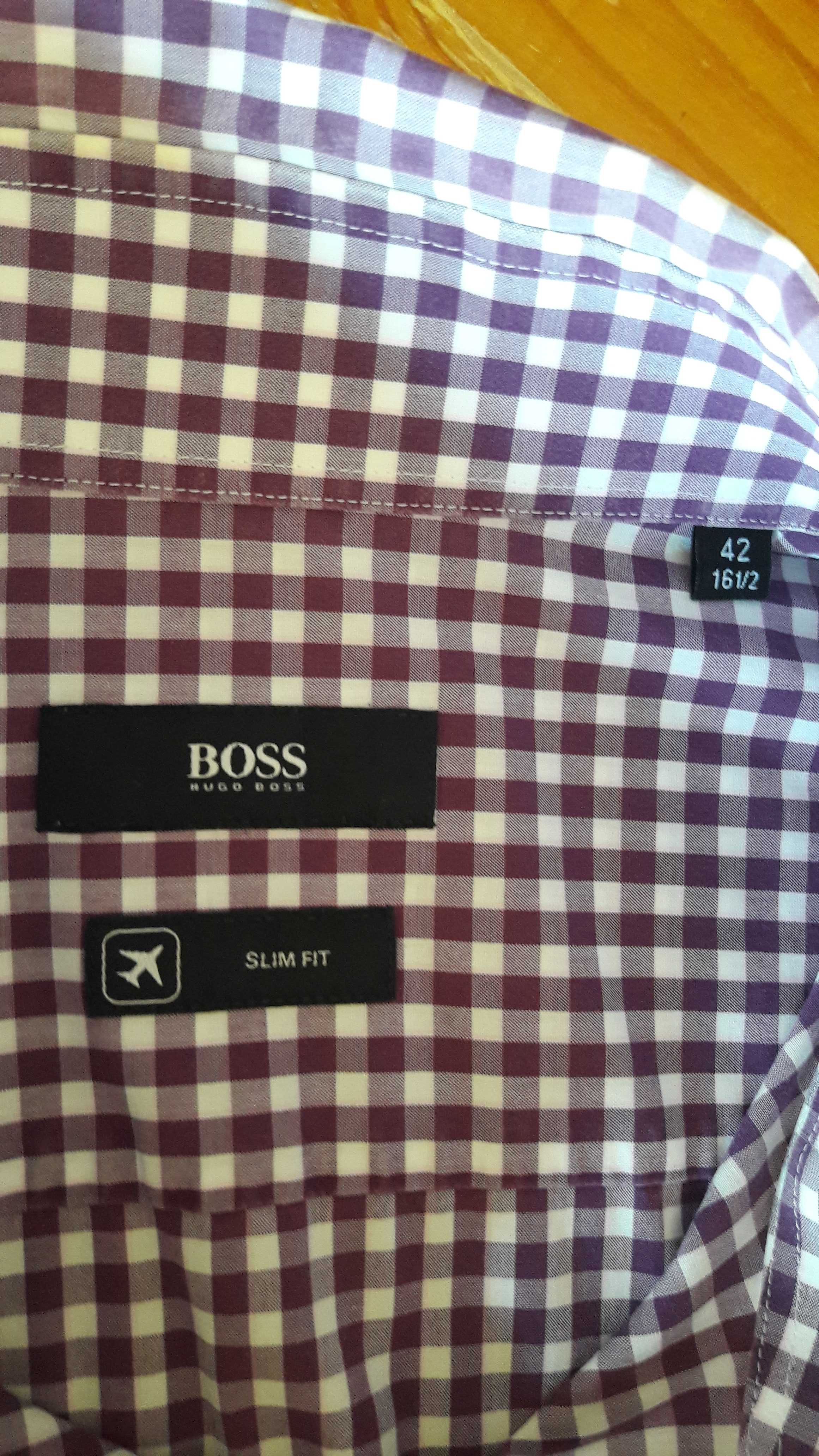 Koszulka w kratkę Hugo Boss (biało – fioletowa)