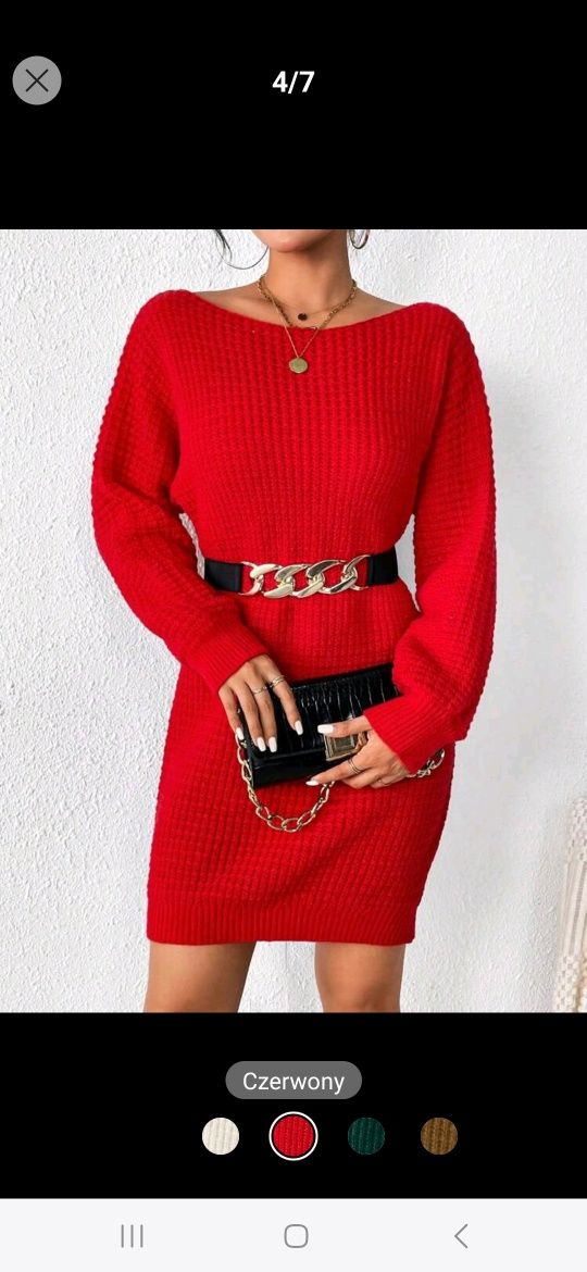 Nowy czerwony sweter gruby długi sukienka sweterkowa 36 s uniwersalny