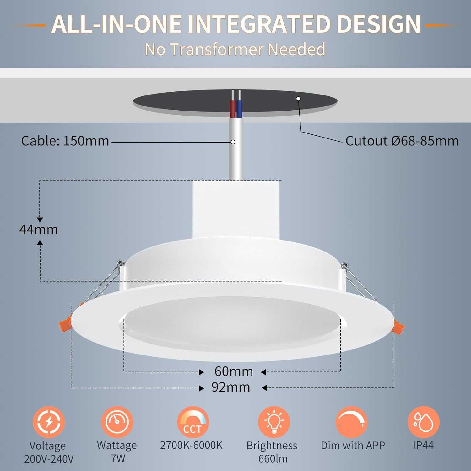 DUSKTEC  7W 3-calowe halogeny sufitowe LED Bluetooth