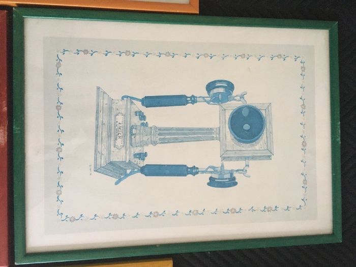 4 Quadros/Gravuras/Ilustrações telefones antigos - Vintage