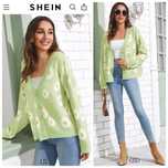 SHEIN S-XL śliczny owersizowy sweterek kardigan w kwiaty stokrotki