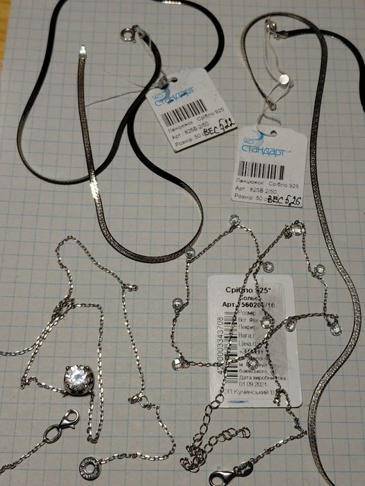 Цепочка колье срібло з фіанитами