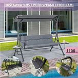 Huśtawka ogrodowa 3 osobowa poduszki, dwa stoliki antracyt nowa OUTLET