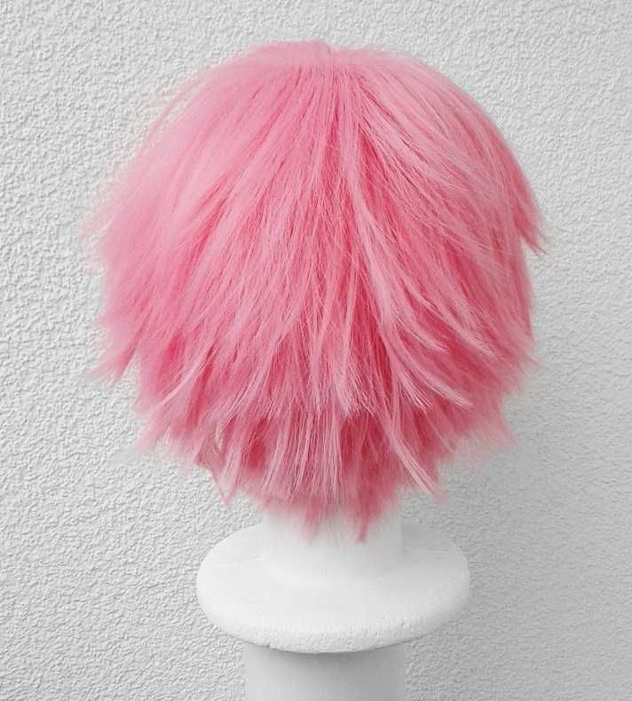 Krótka różowa peruka pastelowa z grzywką cosplay krótki różowy wig