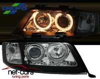 Reflektory Lampy przód AUDI A6 C5 97-01 H7 Angel Eyes czarne