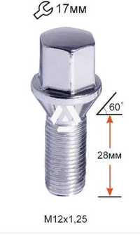 Болт колесный M12X1,25X28 Хром Конус с выступом ключ 17 на ВАЗ за 16шт