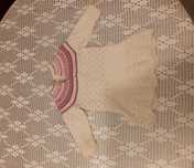Biała różowa Sukienka rękodzieło 74 handmade sweterek dł.40 klatka 24