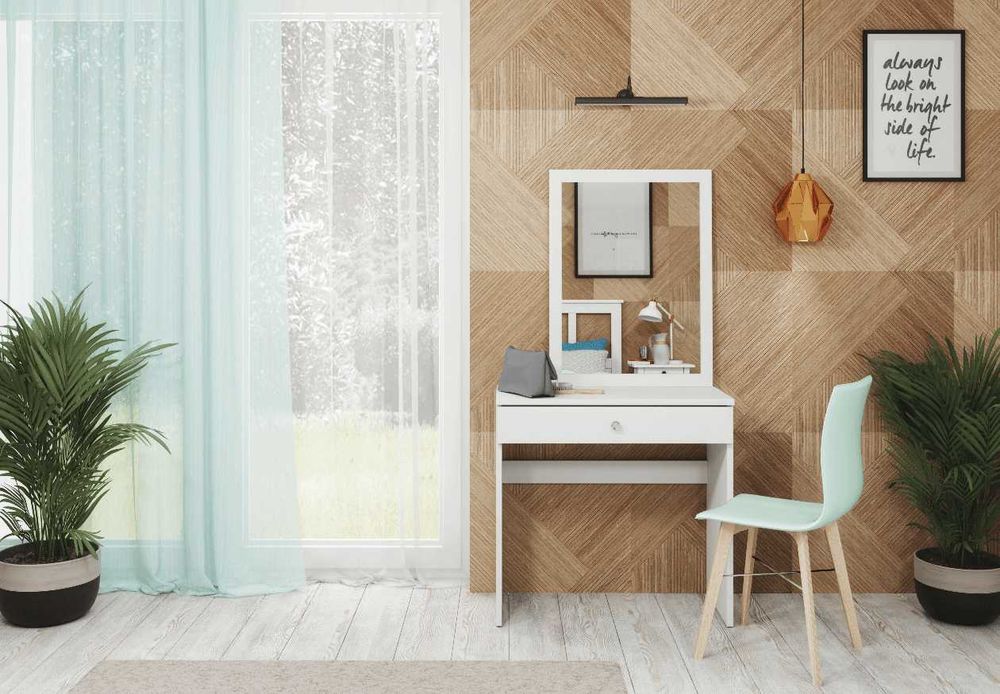 Toaletka z lustrem glamour białe biurko z szufladą 80 cm do makijażu