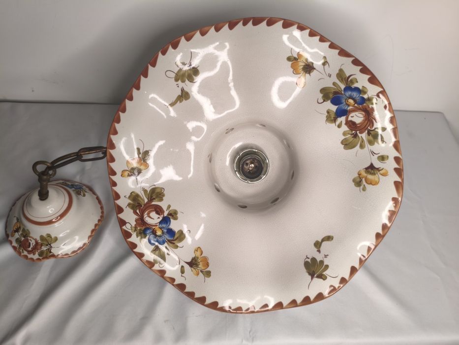 Lampa porcelanowa wisząca kuchenna w kwiaty żyrandol PRL DDR Retro