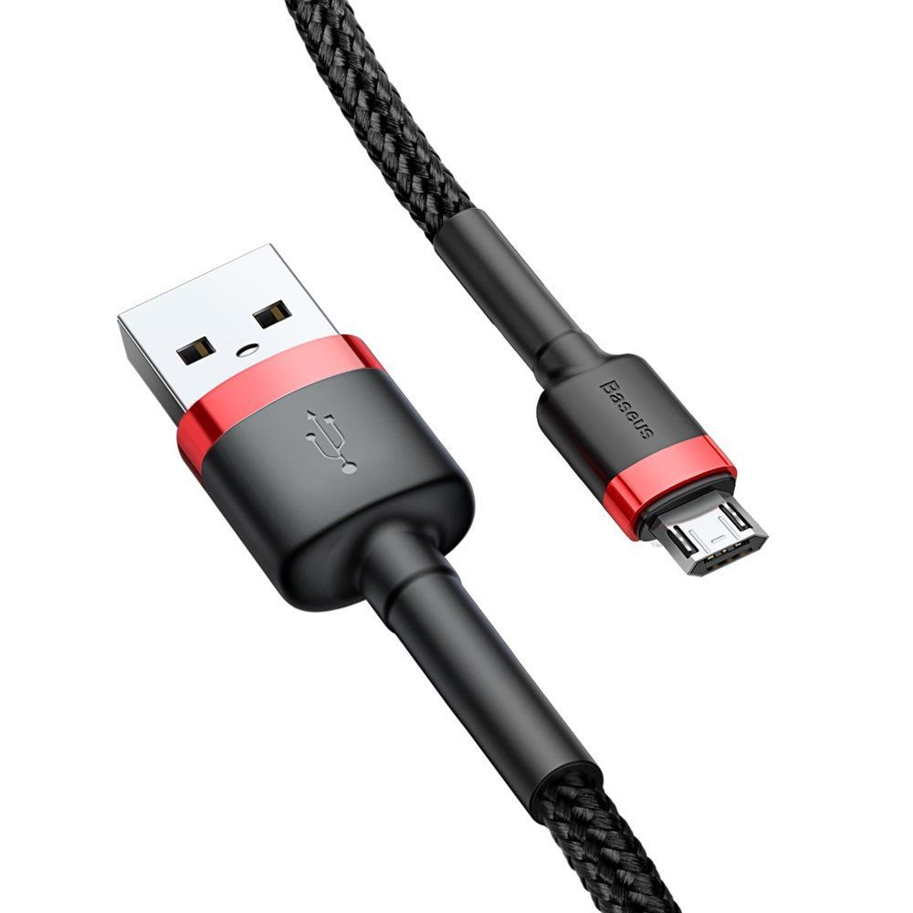 Kabel Nylonowy Baseus Cafule Micro-USB 2A czarny/czerwony 0,5m