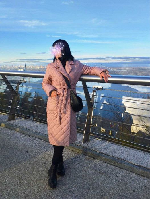 Пальто стьобане колір пудра М 46