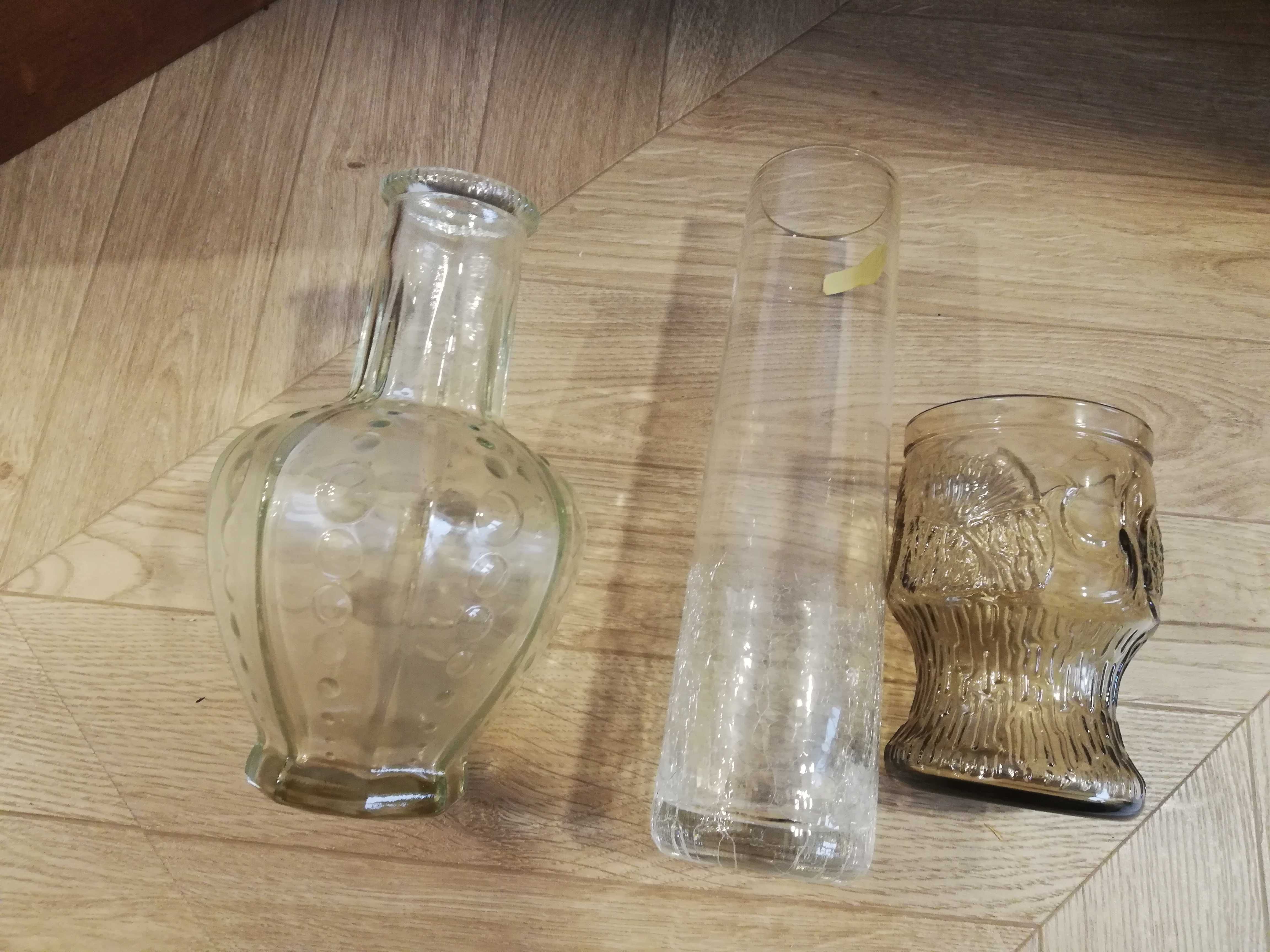 Naczynia szklane zestaw 3szt butelka kielich wazon stare