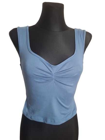 Błękitny top z marszczeniem S (659)