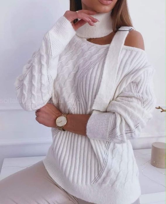 Nowy szary sweter siwy golf sweter hoker premium ciepły