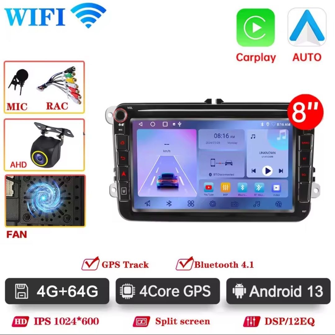 Магнітола штатна: VW Android 13, 4+64 CarPlay Octavia A5, Passat B6 B7