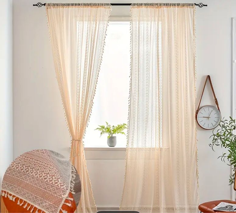 Nowe firany zaslony boho koronkowe z fredzlami 4 szt 150x240