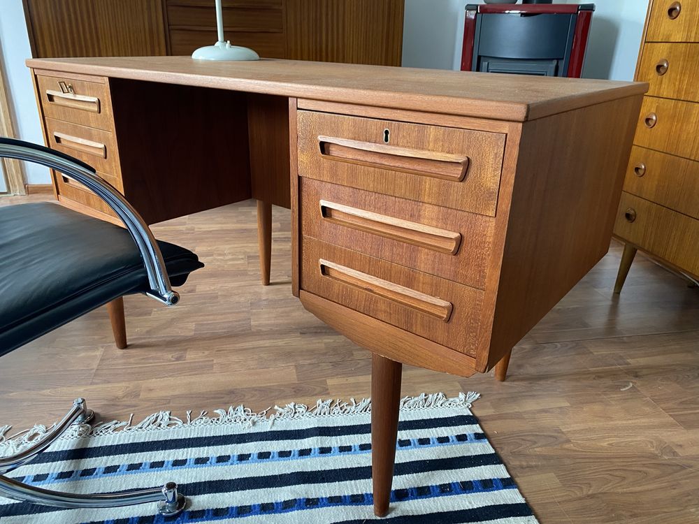 Duńskie tekowe biurko dwustronne mid century modern