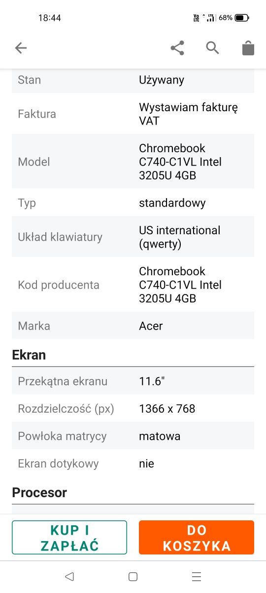 Chromebook Acer,stan bardzo dobry.