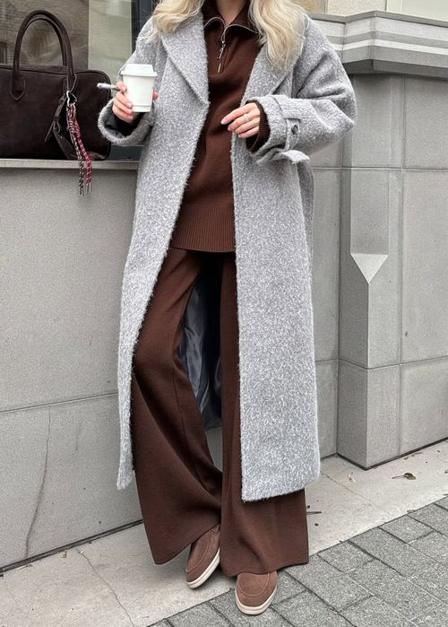 Пальто сіре пухнасте утеплене ворсисте manufacture